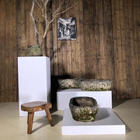 Set of 4 primitive concrete planters 