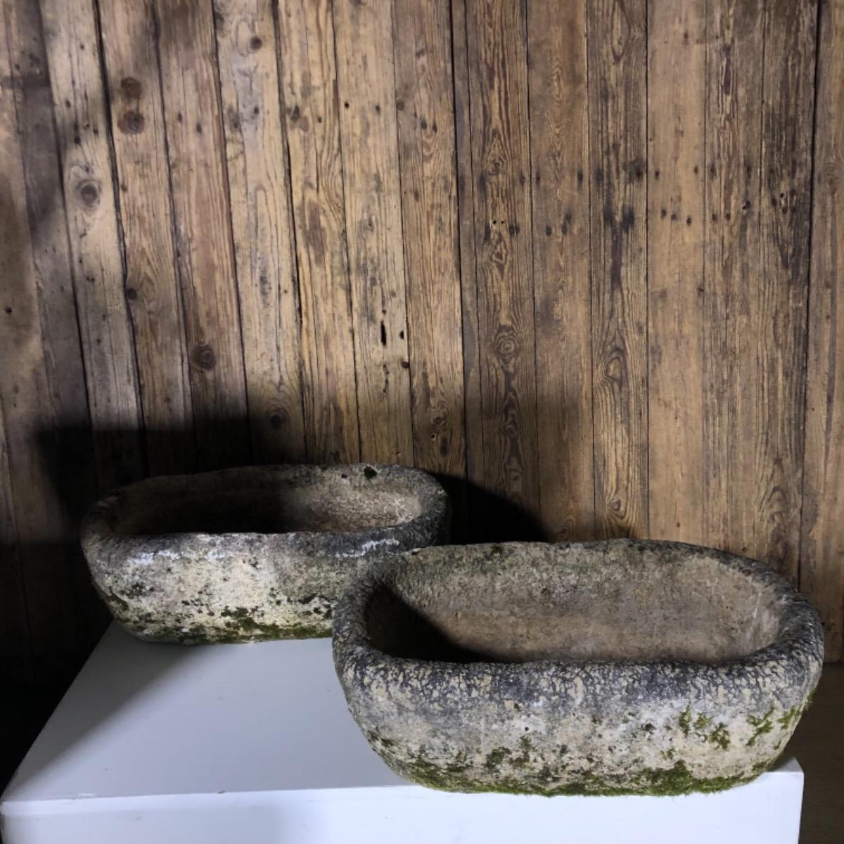 Set of 4 primitive concrete planters 