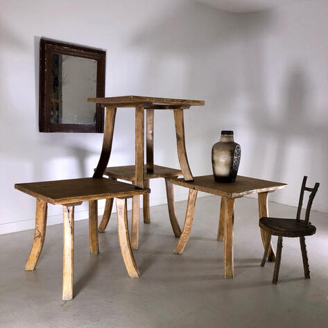 Set of 4 primitive oak tables 