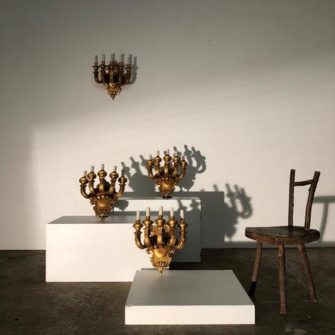 Set of 4 wooden wall lights circa 1930