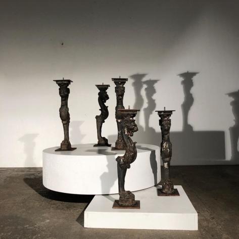 Set of 5 cast iron base lamps 