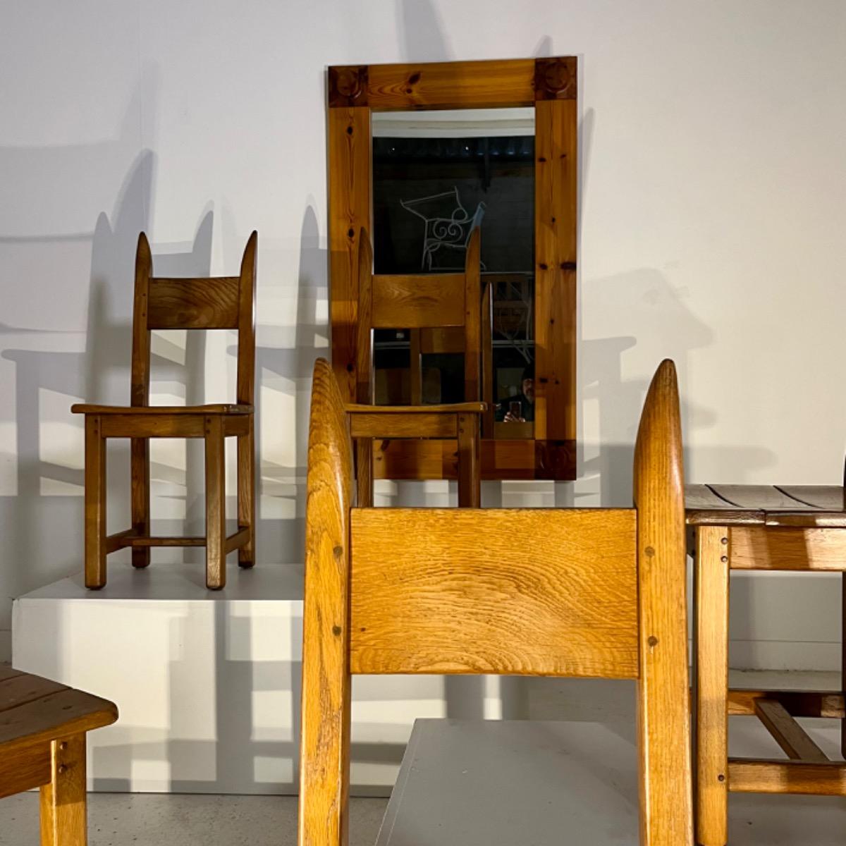Set of 6 rustic modern oak chairs.