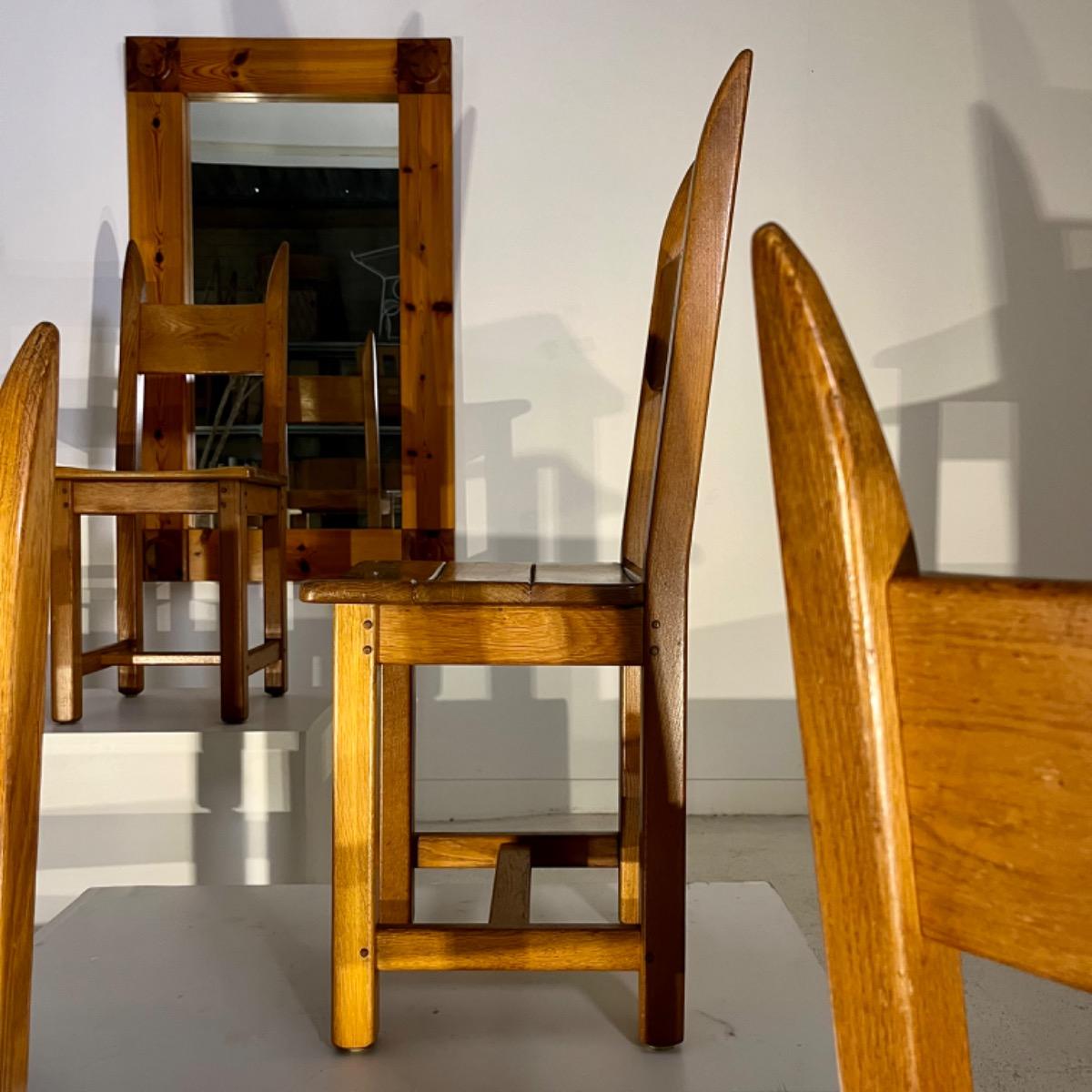 Set of 6 rustic modern oak chairs.