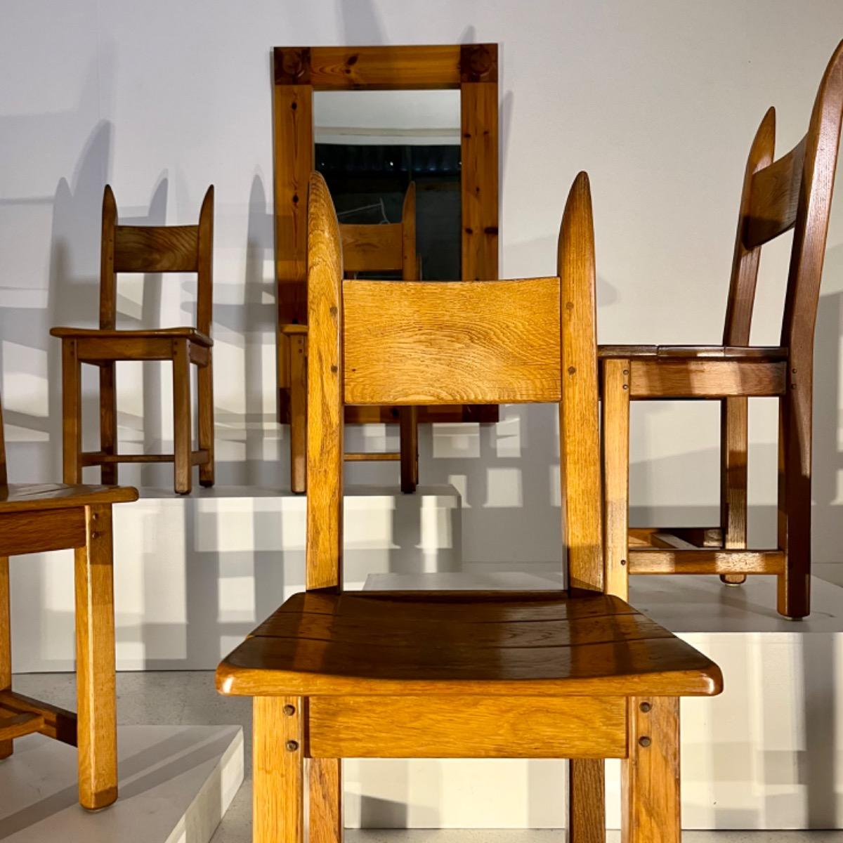 Set of 6 rustic modern oak chairs.