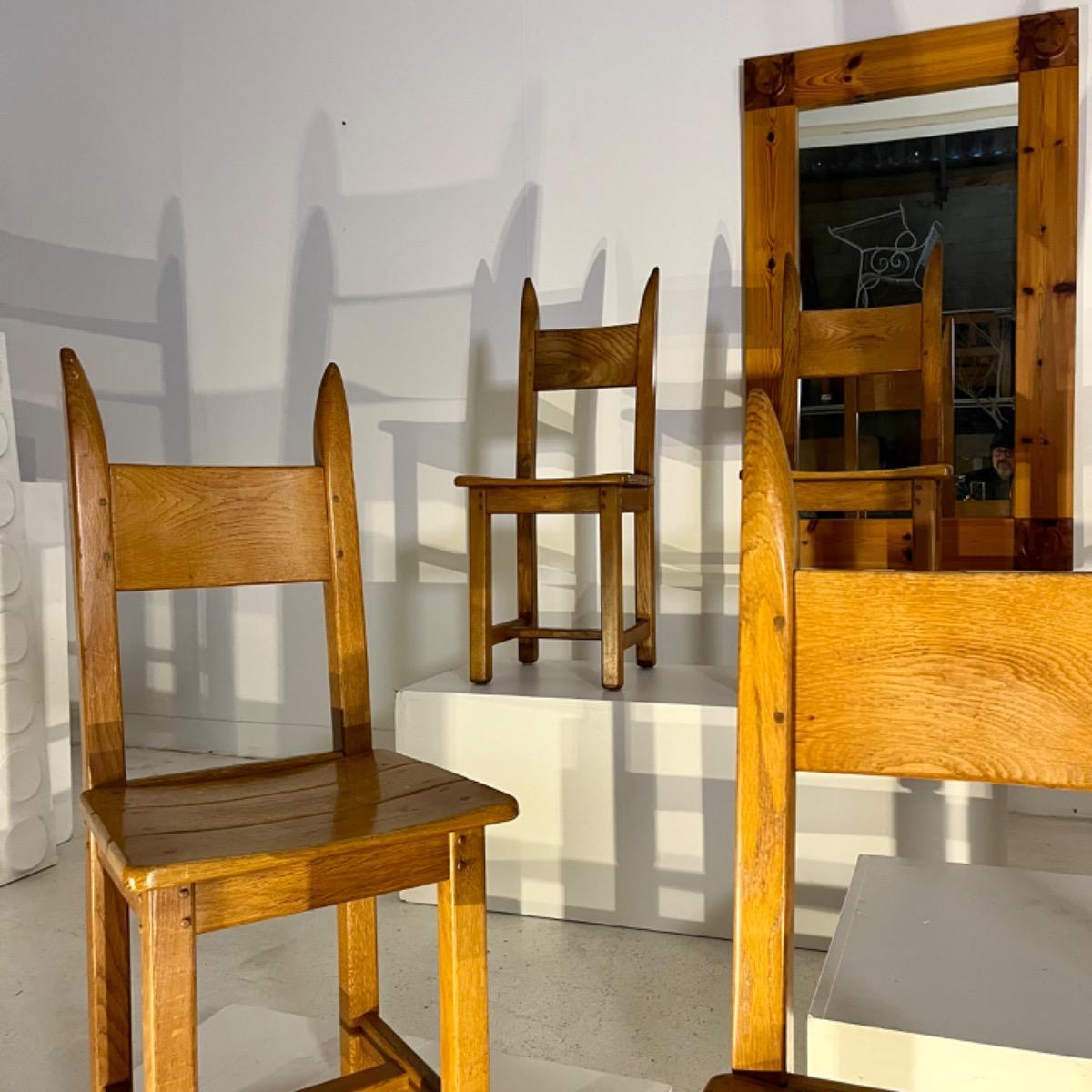 Set of 6 rustic modern oak chairs.