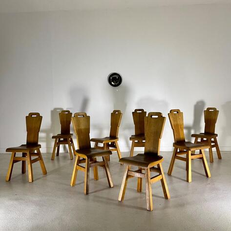 Set of 8 brutalist oak chairs 