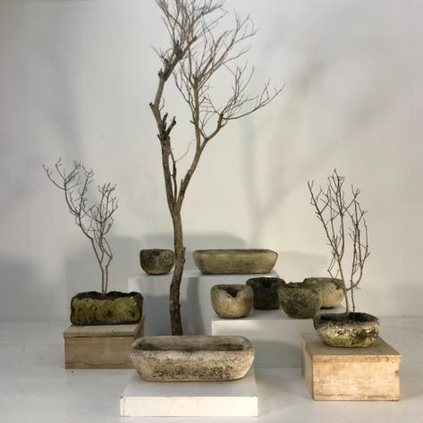 Set of 9 primitive concrete planters 