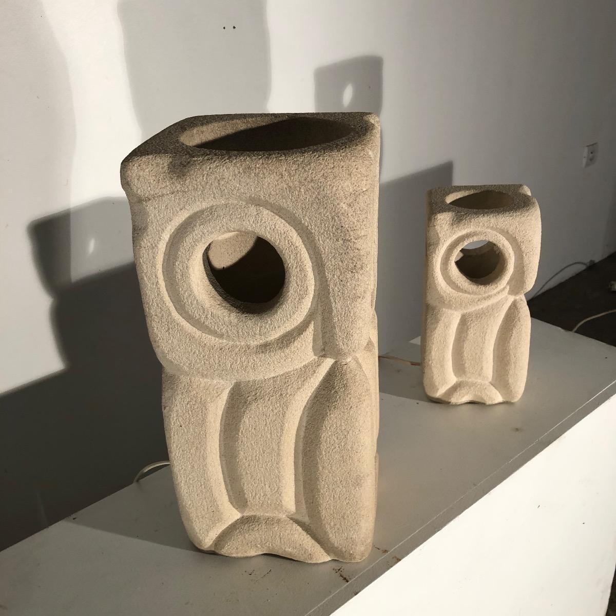 Two 1970 stone lamps 