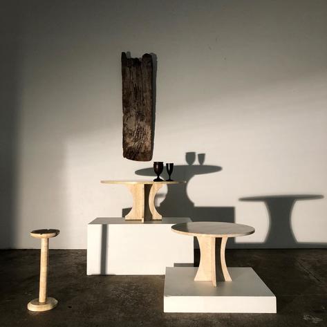 Two 1970 travertine low tables 