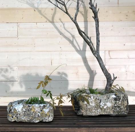 Two primitive stone planters. Circa 1850